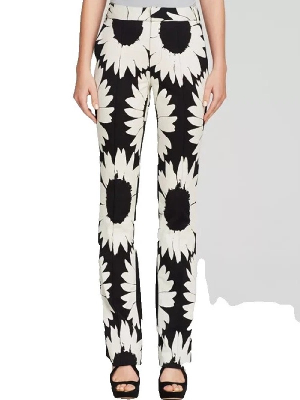 Alice + Olivia Eddie Slim Bootcut Sunflower Pants Black White Floral Size 6